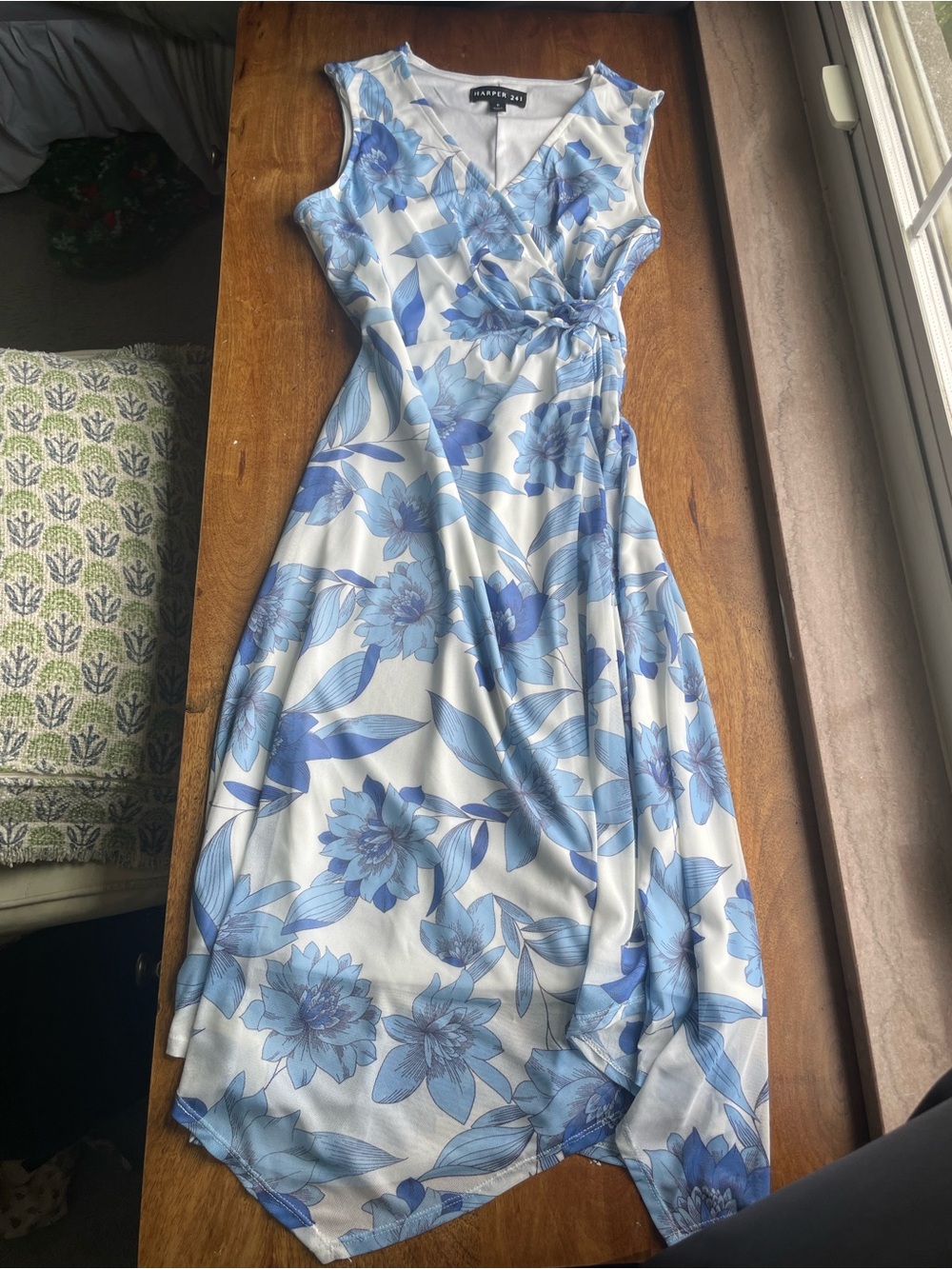 Blue Floral Sleeveless Wrap Maxi Dress